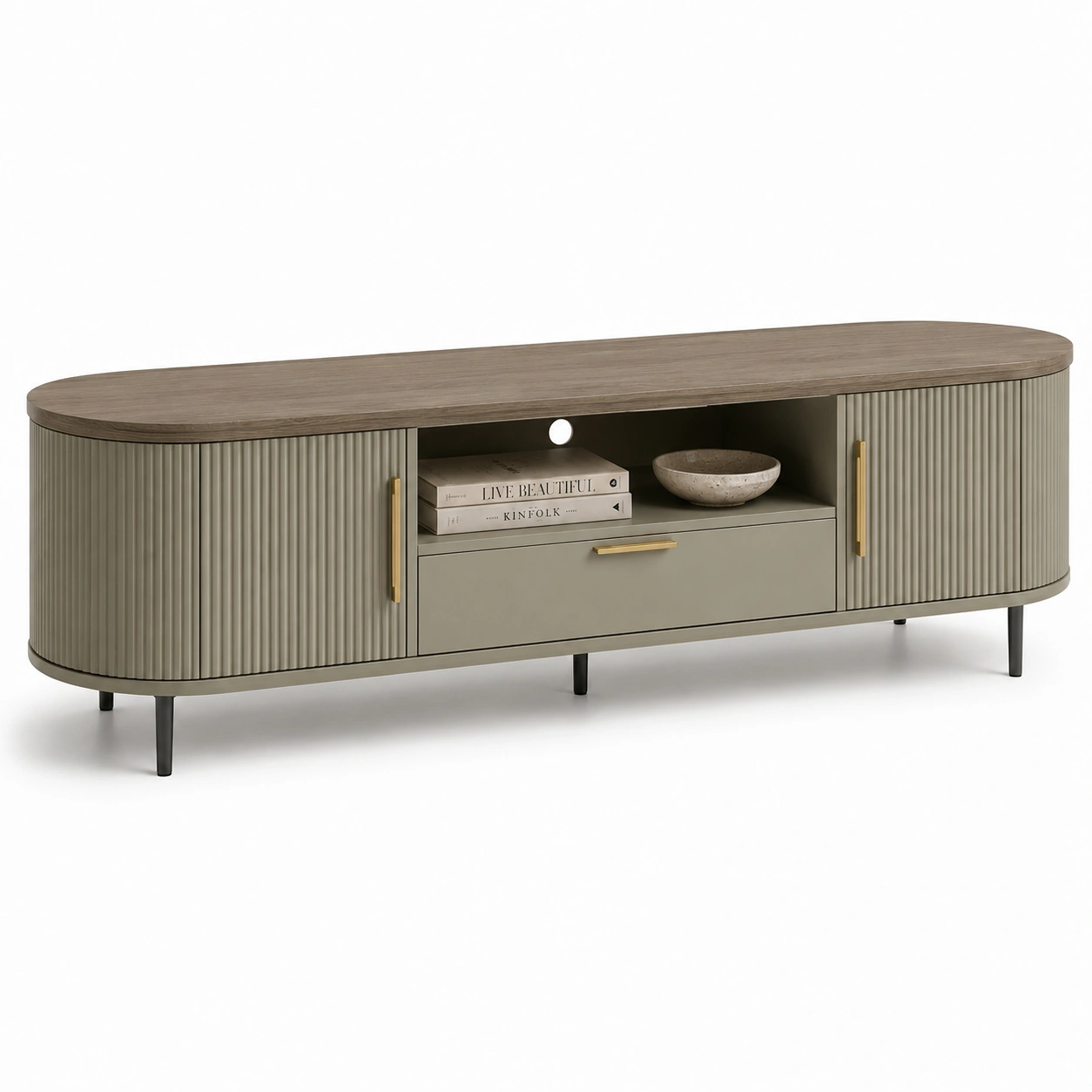 Szafka RTV Taupe z Blatem Debowym 180 cm-CorvelleHome